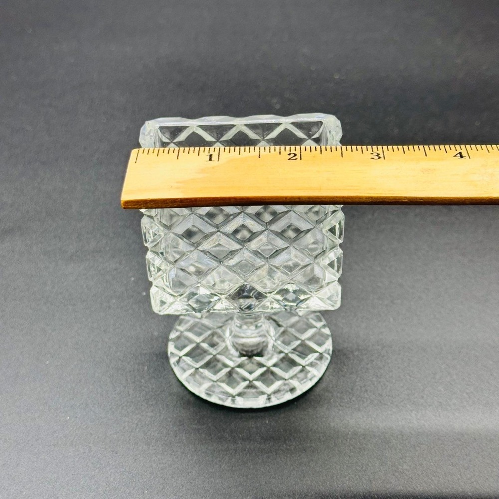 Japan Vintage Clear Pressed Glass Diamond Point Pedestal Cigarette Holder / Vase - Picture 4 of 6